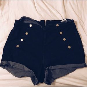 Navy Denim High-Waisted Sailor Shorts (ModCloth)